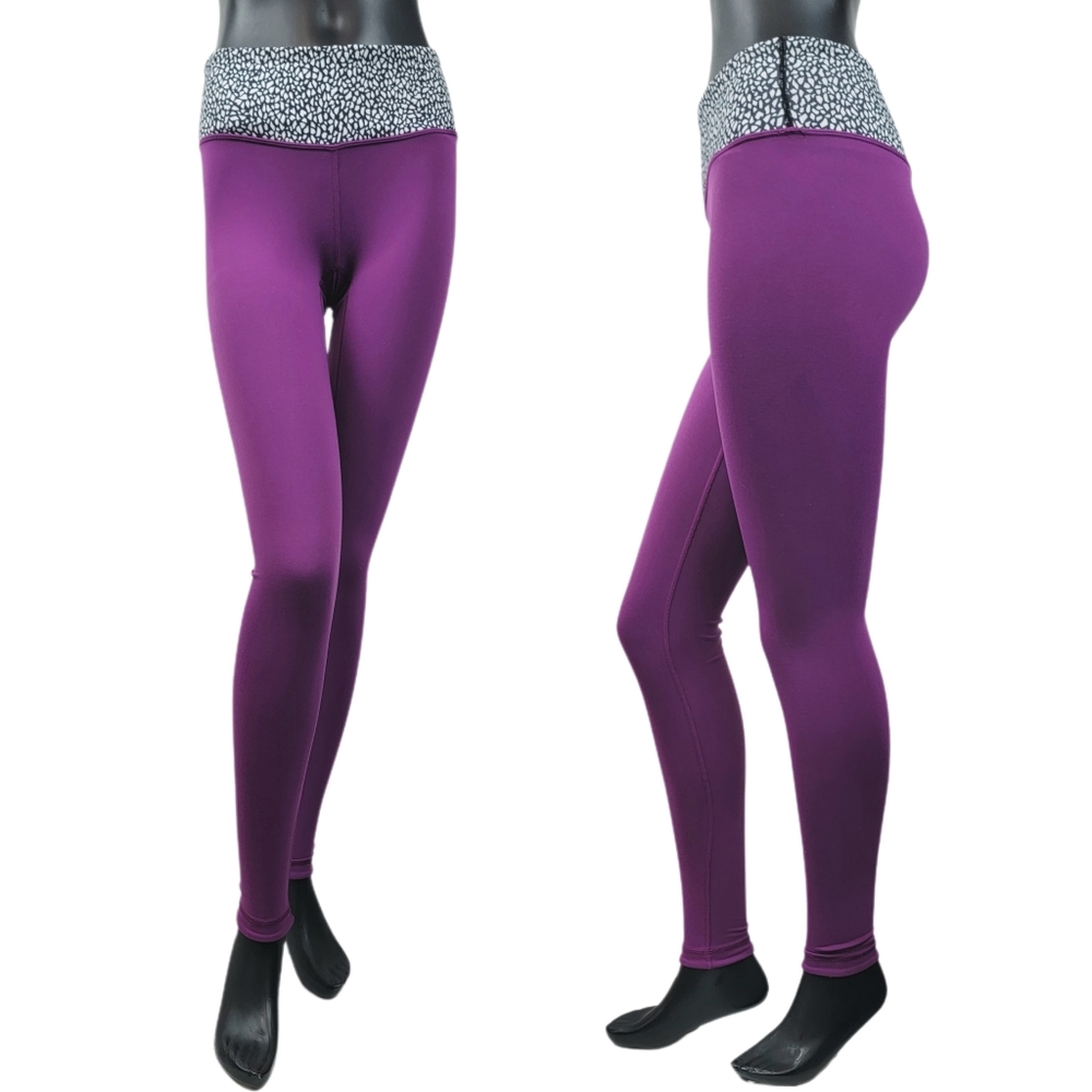 Lululemon Wunder Under Regal Plum Miss Mosaic Black Reversible Pant Size 4
